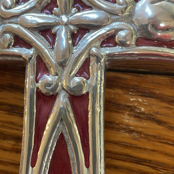 Cross shaped home decor.  Silver color with red. - Picture 14 of 16